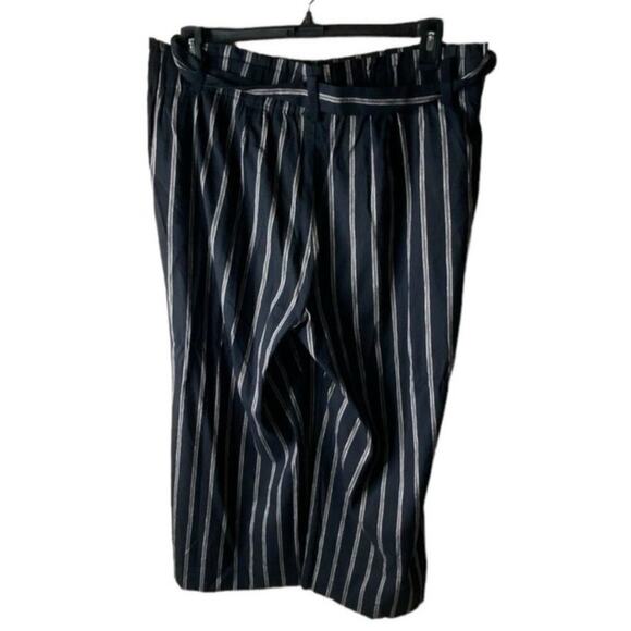 J Jill Linen Trouser Pants Women L Wide Leg Elastic Waist Belted Striped Casual - Picture 2 of 10